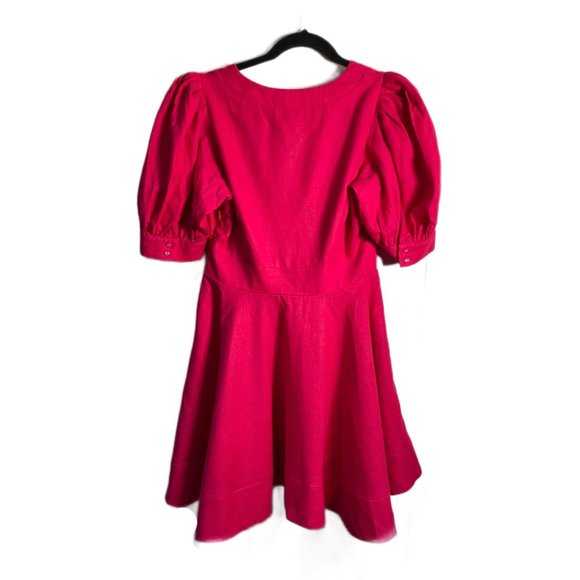 House of Harlow 1960 NEW Mini Flare Linen Blend Lacing Dress Size 4 Fuchsia - Picture 4 of 11